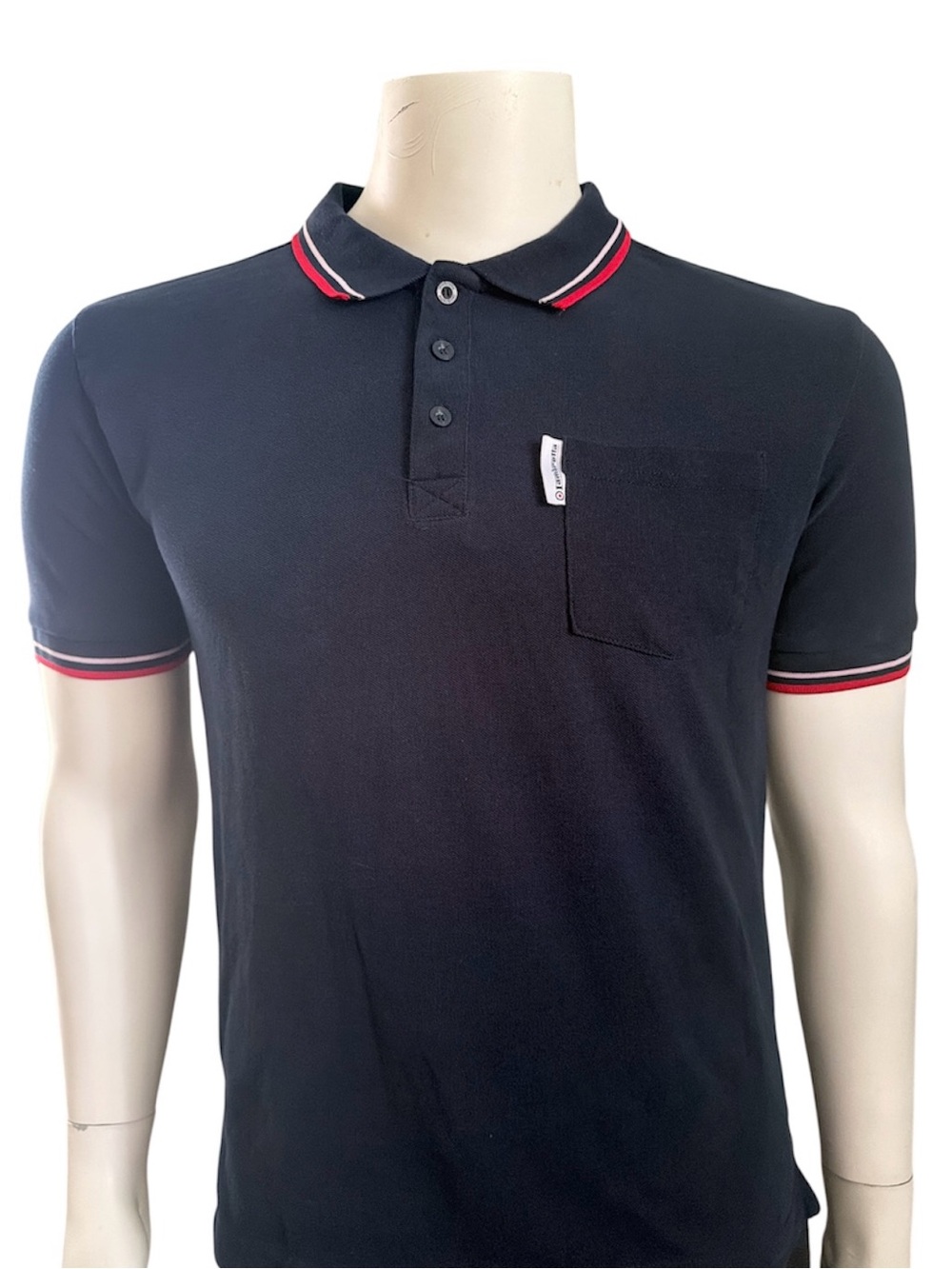 Lambretta Black Polo Shirt with Pocket and Red-Trim Collar